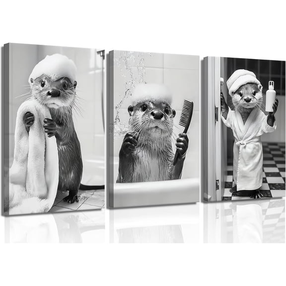 3 Pcs Silly Goose Pink Bathroom Canvas Wall Art Cute Animal Wall Decor Pictures Funny Kids Washroom Poster Prints for Family Bathroom Children Restroom Decorations Ready to Hang