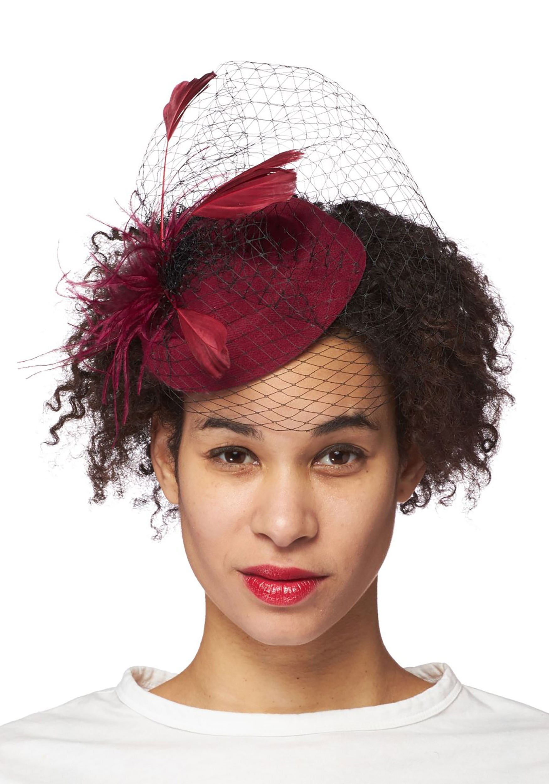 Deep Burgundy Veiled Fascinator 