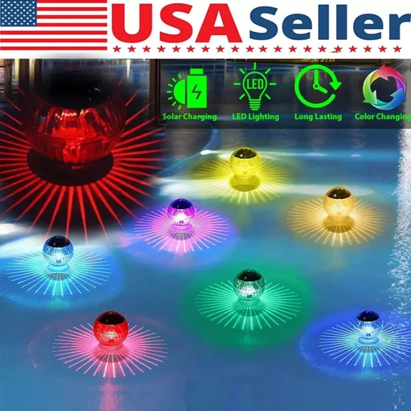 PURELY- Us Outdoor Solar Led Floating Lights Garden Pond Pool Lamp Rotating Color Change