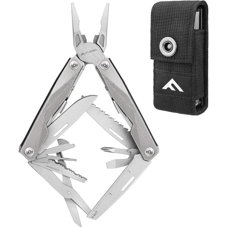 FLISSA 16-in-1 Stainless Steel Multitool with Pliers, Pocket Knife, Screwdrivers, Safety Lock, and Sheath – Versatile EDC Tool for Camping and Outdoor Use