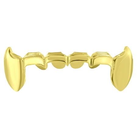 Mouth Fangs Grillz Teeth Bottom Top Caps 14k Gold Tone Mens Custom Fit