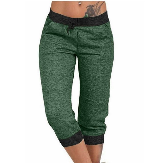 Jsaierl Capri Pants for Women Stretch Drawstring Mid Waisted Capris with Pockets Plus Size Casual Pants Solid Color Loose Fit Capris