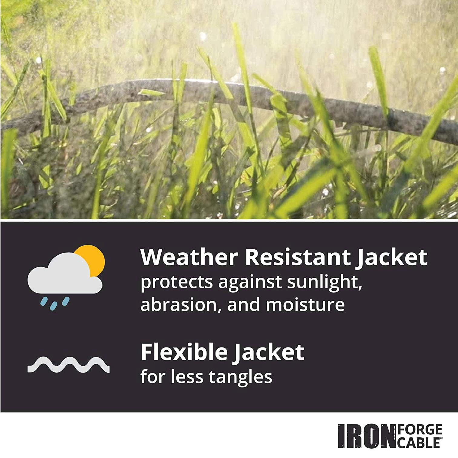 Iron Forge Cable 14 Gauge Outdoor Extension Cord 10 Ft with 3 Power Outlets, SJTOW 14/3 Heavy Duty Black 3 Prong, Oil Resistant & Flame Retardant