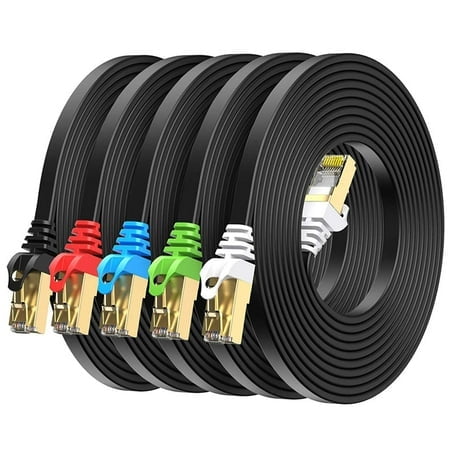 BUSOHE Câble Ethernet Cat8 3 Pieds 5 Pack Multi Couleur, Cat-8 Plat RJ45 Ordinateur Réseau Internet Ethernet Patch Câble Cordon, 40Gbps 2000MHz Plus Rapide Que Cat7/cat6/cat5-3 Pieds