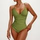 thumbnail image 2 of Traje de Baño de Color Sólido Bikini de Corte Alto de las Mujeres, Traje de Baño de Nylon de Moda Conservadora con Almohadillas, 2 of 3