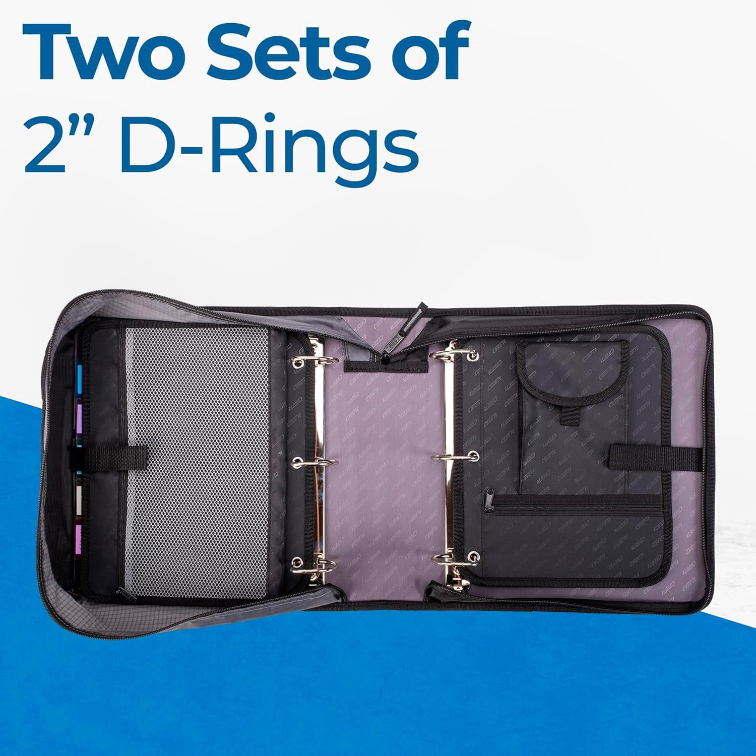 Case-it Universal Dual Binder Pack, 2 Set of 2” D-Ring Dual, W/Removable File Folder Hold Down Pages, Backpack Style Straps, Padded Laptop Pocket, Front Flap Pocket, Laptop Storage