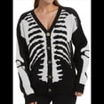 thumbnail image 2 of Suéteres Tipo Cárdigan con Estampado de Calaveras para Mujer, Abrigos de Punto Unisex de Larga Cráneo Negro XL, 2 of 10