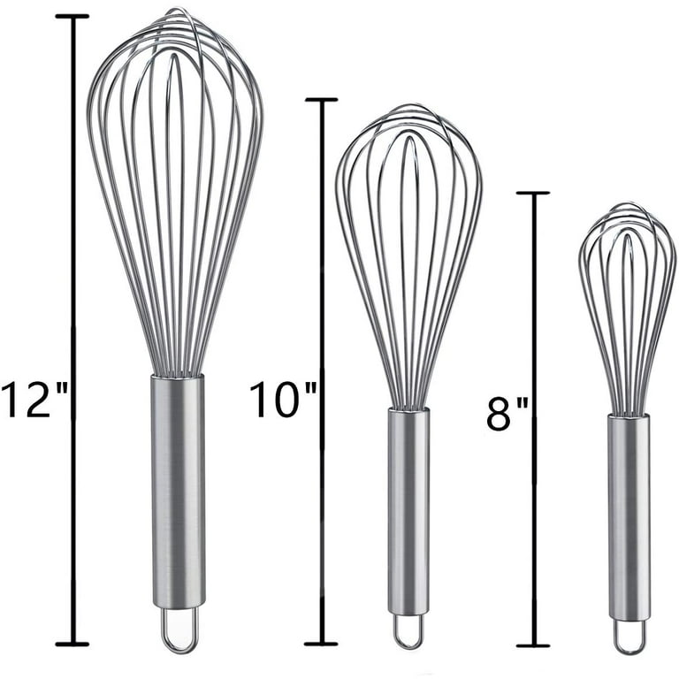 3Pcs Stainless Steel Whisk Set 6 Wire Whisks 8/10/12 Inch Kitchen Balloon  Whisks with Stainless Grip Manual Egg Beater Blender - AliExpress