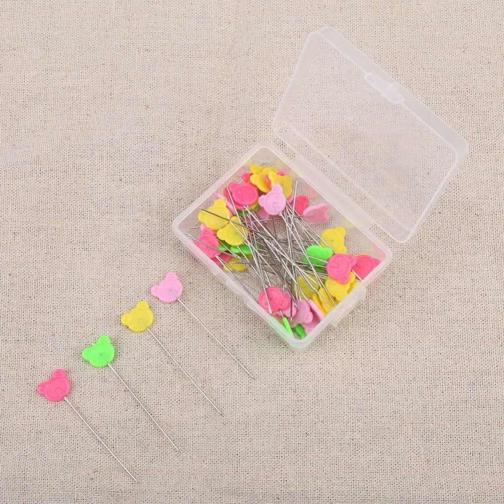 FTVOGUE 300PCS Head Pins Flower Bear Flat Button Hand Sewing Needles DIY Craft Tools With Box 01 