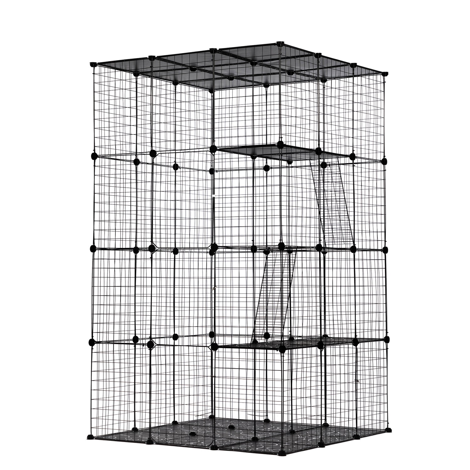 Pefilos 72" Large DIY Cat Crate for Indoor, 3-Tier Wire Cat Cage, Cat Playpen with 3 Platforms, 3 Ramp Ladders and 4 Doors kitten, Black Pefilos 72" Large DIY Cat Crate for Indoor, 3-Tier Wire Cat Cage, Cat Playpen with 3 Platforms, 3 Ramp Ladders and 4 Doors kitten, Black