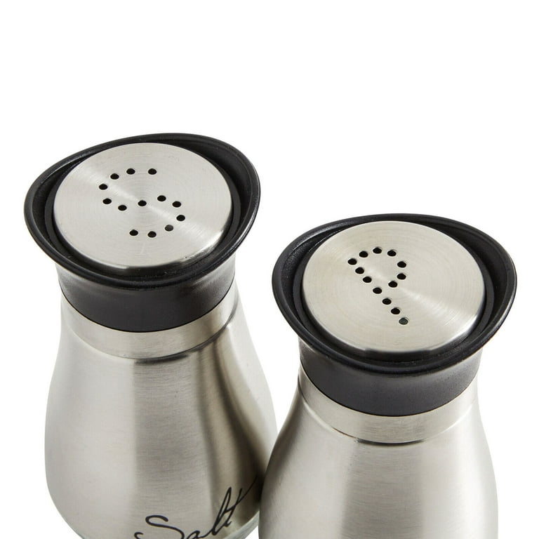 3 Piece Stainless Steel Salt and Pepper Shakers Set with Holder (4