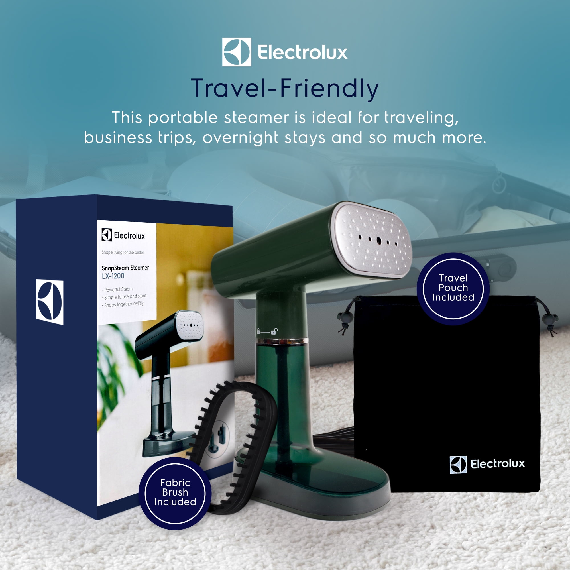 Electrolux Snap Steam Steamer, Portable Fabric Steamer & Wrinkle Remover, 1200W, Green