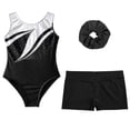 thumbnail image 5 of iiniim Kids Girls Sleeveless Rhinestones Gymnastics Leotards with Athletic Shorts and Hair Tie Figure Ice Skating Black 16, 5 of 7