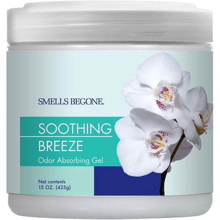 SMELLS BEGONE Air Freshener Odor Absorber Gel - Absorbs Odor from Bathrooms, Cars, Pet Areas, Boats and RVs - Made with Essential Oils - Soothing Breeze Scent - 15 Ounce