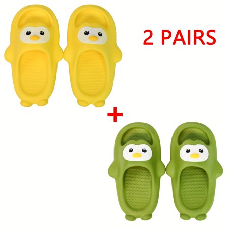 

2 Pairs YellowWomen s Cute Cartoon Animal Penguin Round Toe Non-slip Eva Home Slippers Soft Comfortable Thick Sole Slides Novelty Lightweight & Breathable Wide Band Anti-slip Shower Sandals Casual