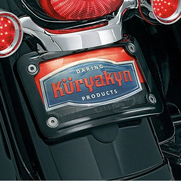 Kuryakyn Curved License Plate Frame & Mount for 2006-2016 Harley-Davidson Motorcycles, Gloss Black (3149)