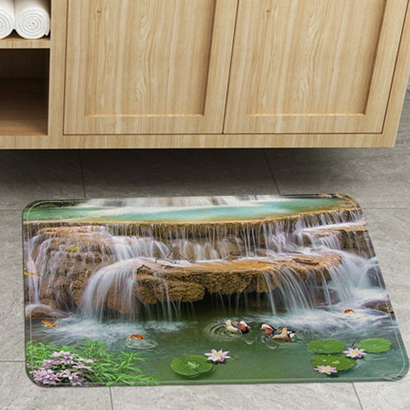 FUDAKUNA Soft Bathroom Rugs Absorbent Memory Foam 20" x 32" Anti Slip Backing Green Brown Floor Mats Machine Washable