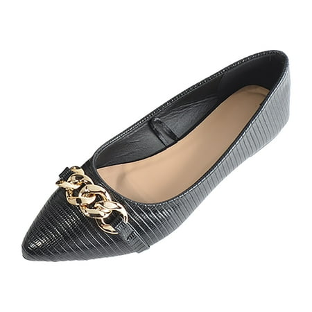 IUJSOY Women s Pointed Flat Shoes Comfortable Leather Flat Shoes Ballet Cute Chain Slip on Flats