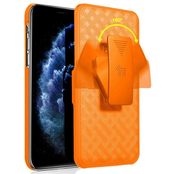 Case with Clip for iPhone 11, Nakedcellphone Kickstand Cover with [Rotating/Ratchet] Belt Hip Holster Holder and [Tempered Glass] Screen Protector for Apple iPhone 11 (2019, 6.1" Model)
