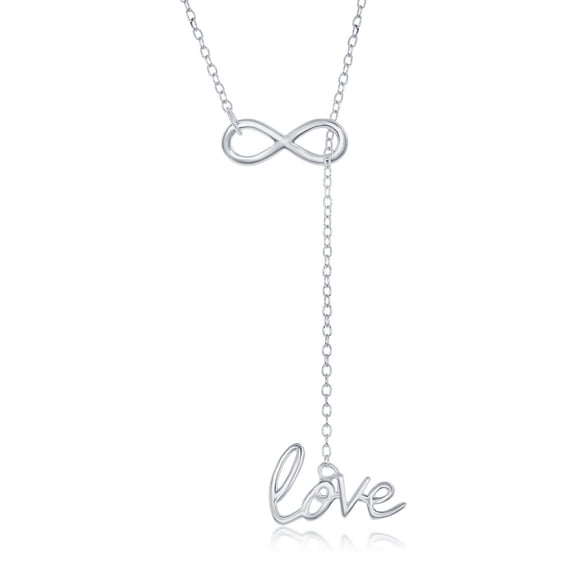 TheJewelryHut Fancy Designer Sterling Silver Infinity with Hanging "Love" Adjustable Lariat Bolo Necklace