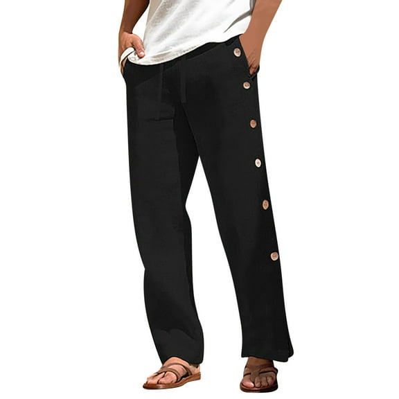 ShomPort Casual Pants for Men Side Button Up Elastic Waist Drawstring Lightweight Trousers Thin Loungewear with Pockets