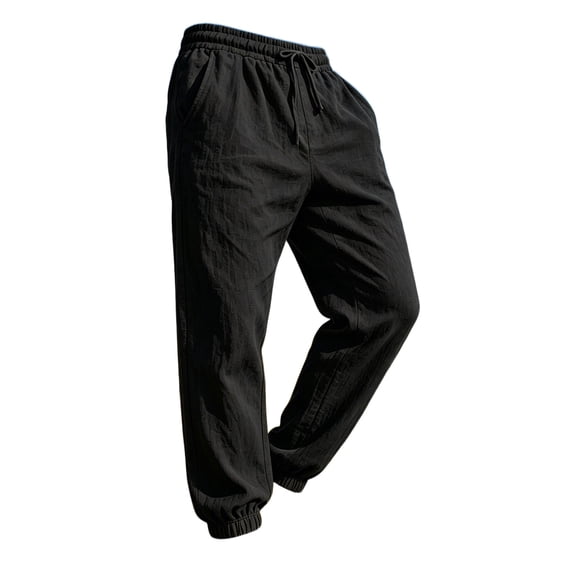 Dresfit Linen Pants for Men Drawsring Baggy Joggers Elastic Waist Cuffed Yoga Sweatpants Loose Lightweight Big and Tall Beach Jogger Pants with Pockets M