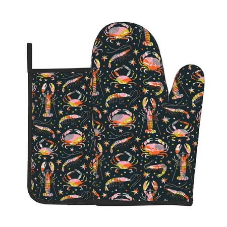 

Zeuib Various Crustaceans Print Oven Mitt & Pot Holder Set 2-Pack Kitchen Gloves and Hot Pads for Cooking BBQ Grilling Baking