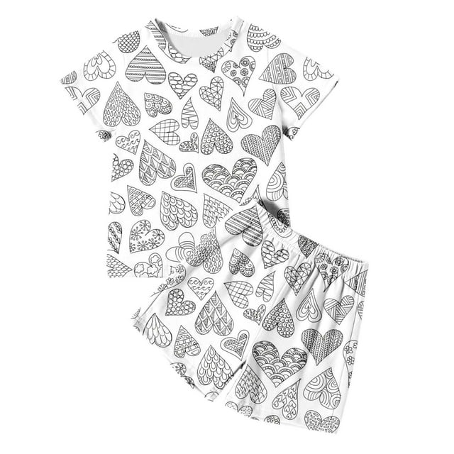 Vêtements pour Garçons Ensemble T-Shirt et Shorts Imprimé DIY Col Rond Vêtements d'Été pour Garçons Vêtements de Printemps pour Garçons 9-10 Ans Tenues pour Garçons