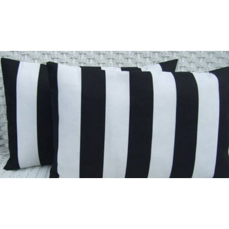 Set Of 2 Black White Stripe Indoor Outdoor Lumbar Throw