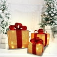 thumbnail image 4 of PONPRNGY 3Pcs Festive Christmas Lighted Gift Boxes, Collapsible Indoor Holiday Decorations with Pre-Lit Warm LED Lights, Sturdy Frame & Glittering Fabric, for Fireplace & Christmas Tree, 4 of 6