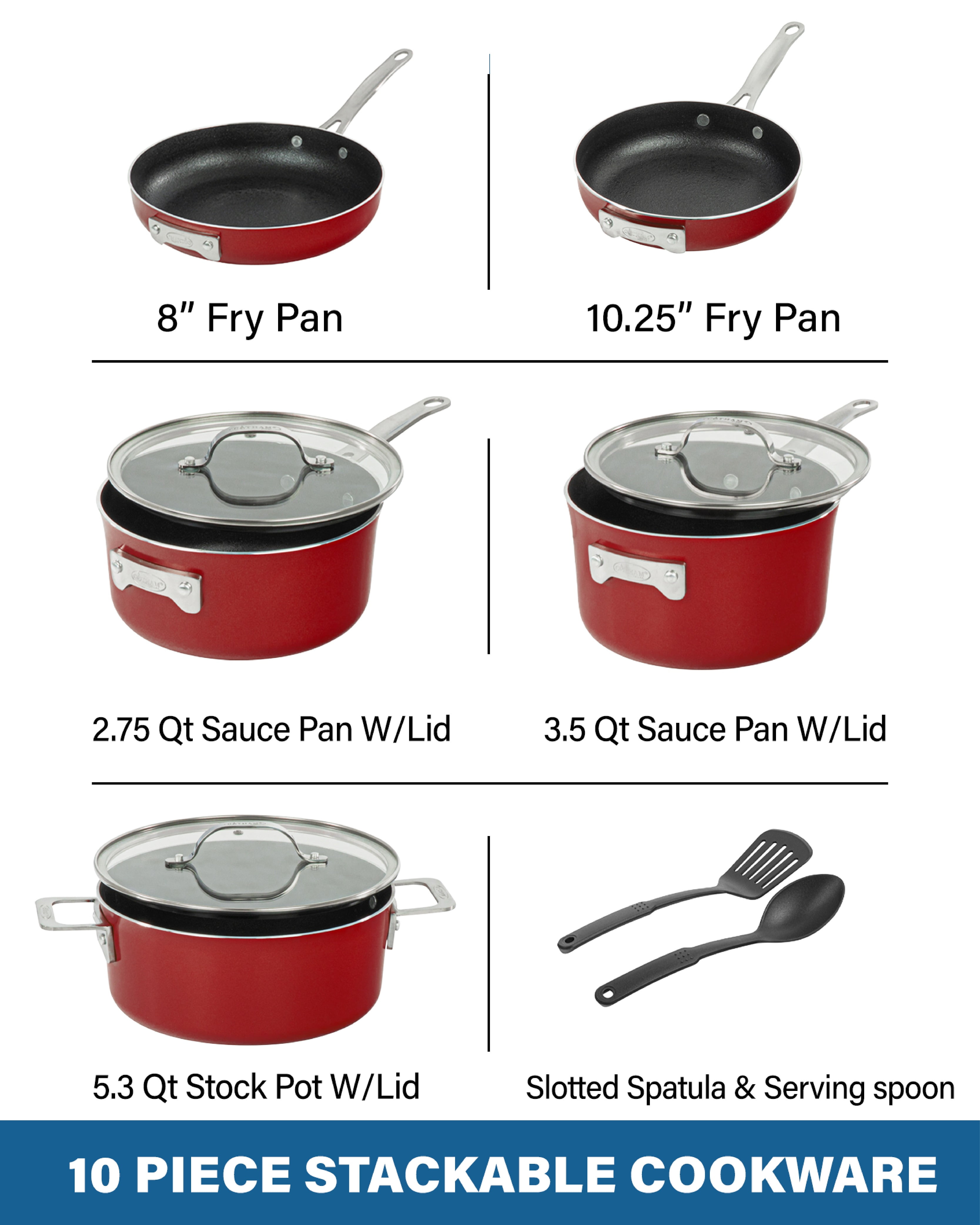  Gotham Steel Stackmaster Pots & Pans Set – Stackable 10 Piece  Cookware Set Saves 30% Space, Ultra Nonstick Cast Texture Coating, Includes  Fry Pans, Saucepans, Stock Pots and More – Dishwasher