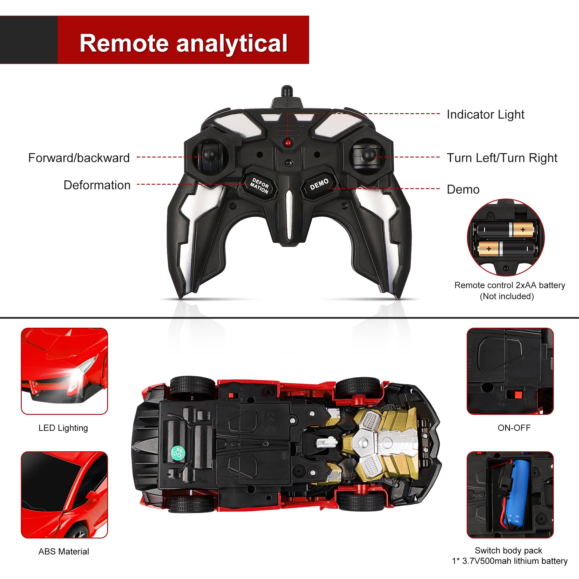 Carsky Remote Control Car,Transform Robot Toys 1:18 RC Cars for Kids,Red, 2.4Ghz 360°Rotating Stunt Race Car Toys for Kids Boys 5-8.