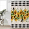 thumbnail image 2 of Extra Long Shower Curtain 72x84 Inch, Sunflower Black Shower Curtain Waterproof Bathroom Decor Country Plaid Summer Bee Spring Leaf Fabric Bath Curtain Set Accessories with Hooks, 2 of 6