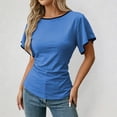 thumbnail image 3 of Cinched Waist Tops for Women Summer Short Sleeve Boat Neck Dressy Casual Blouse Going out Tops Brunch Outfits, 3 of 7
