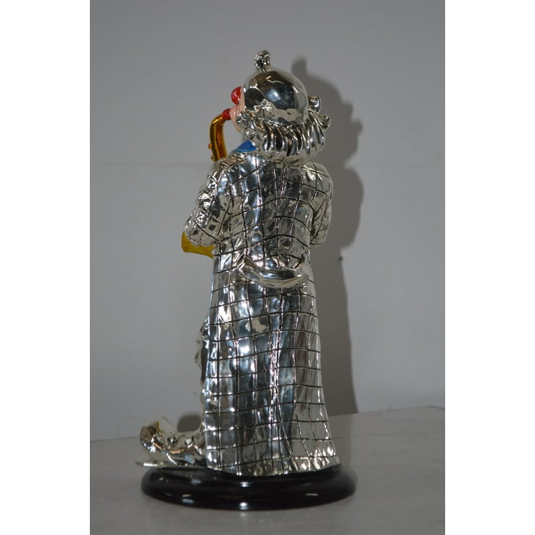 Clown Plays the Drams Resin Statue Silver finish - Size: 6L x 6W x 16H.