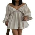 thumbnail image 1 of PENGXIANG Manches Longues Lanterne Profonde V Cou une Ligne Robe pour l'Été, 1 of 9