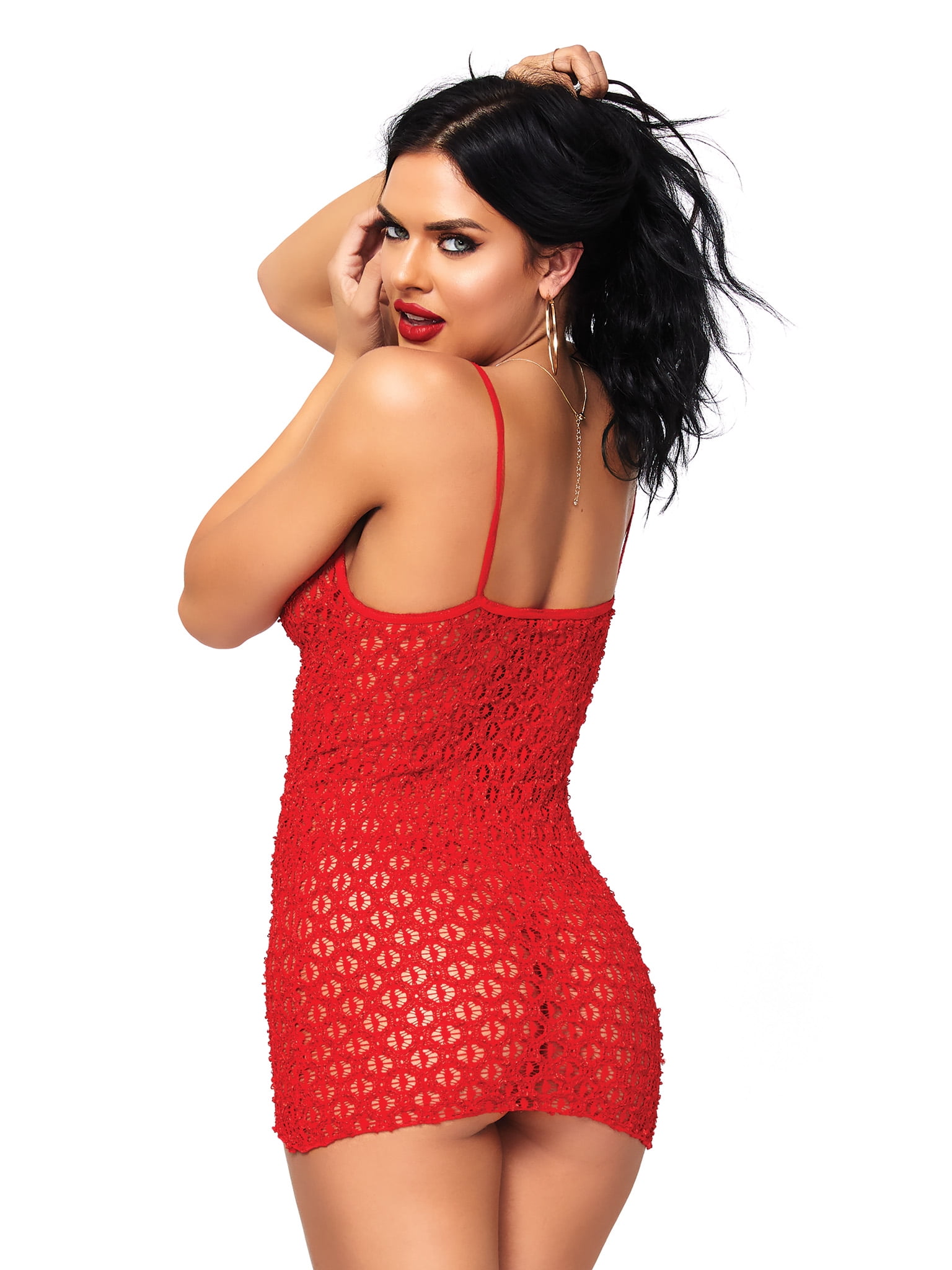 Women's Sexy Stretch Lace Mini Dress and G-String Panty 2 Piece Set