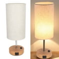 thumbnail image 3 of LED Touch Bedside Lamp USB Charging Metal Cloth Desk Lamp, 3 Gear Light Bedroom Table Lamp for Reading Work Study, 3 of 7