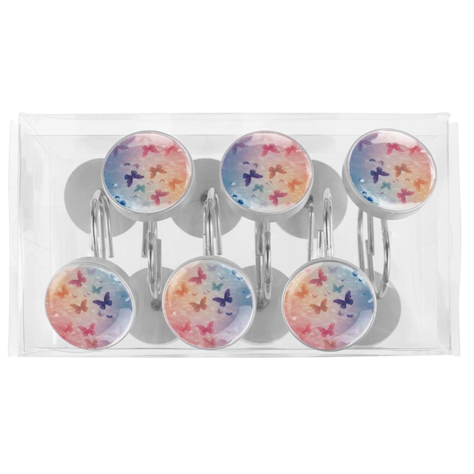 HemaKayy 12 Pcs Shower Curtain Hooks Bathroom Decorative Accessories Butterfly Flower Sea