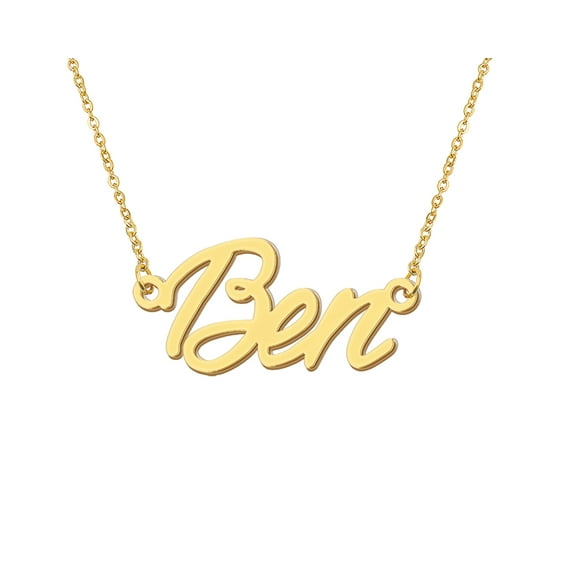 HUAN XUN 18k Gold Plated Ben Name Necklace Stainless Steel Nameplate Necklaces for Womens Mens Mother Day Christmas Jewelry Gift