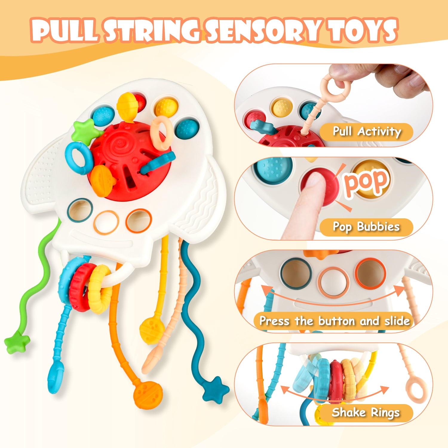 UQN Montessori Toys for 1 2 Year Old, 6 in 1 Baby Toys for 6-12-18 Months, Infant Sensory Toy Set , Shape Sorter and Activity Toys, Learning Gifts for Baby Boys Girls,Christmas Birthday Gift
