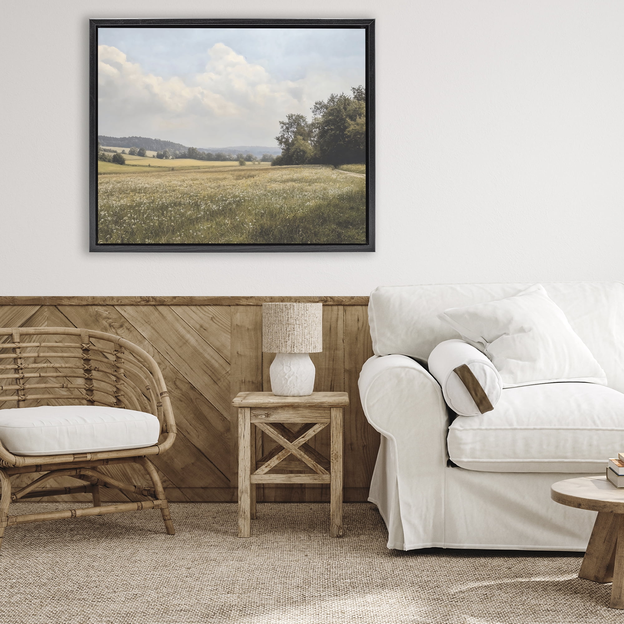 Stupell Industries Summer Landscape Cloudy Meadow Black Framed Floater Canvas Wall Art, design by Franklyn Gregory