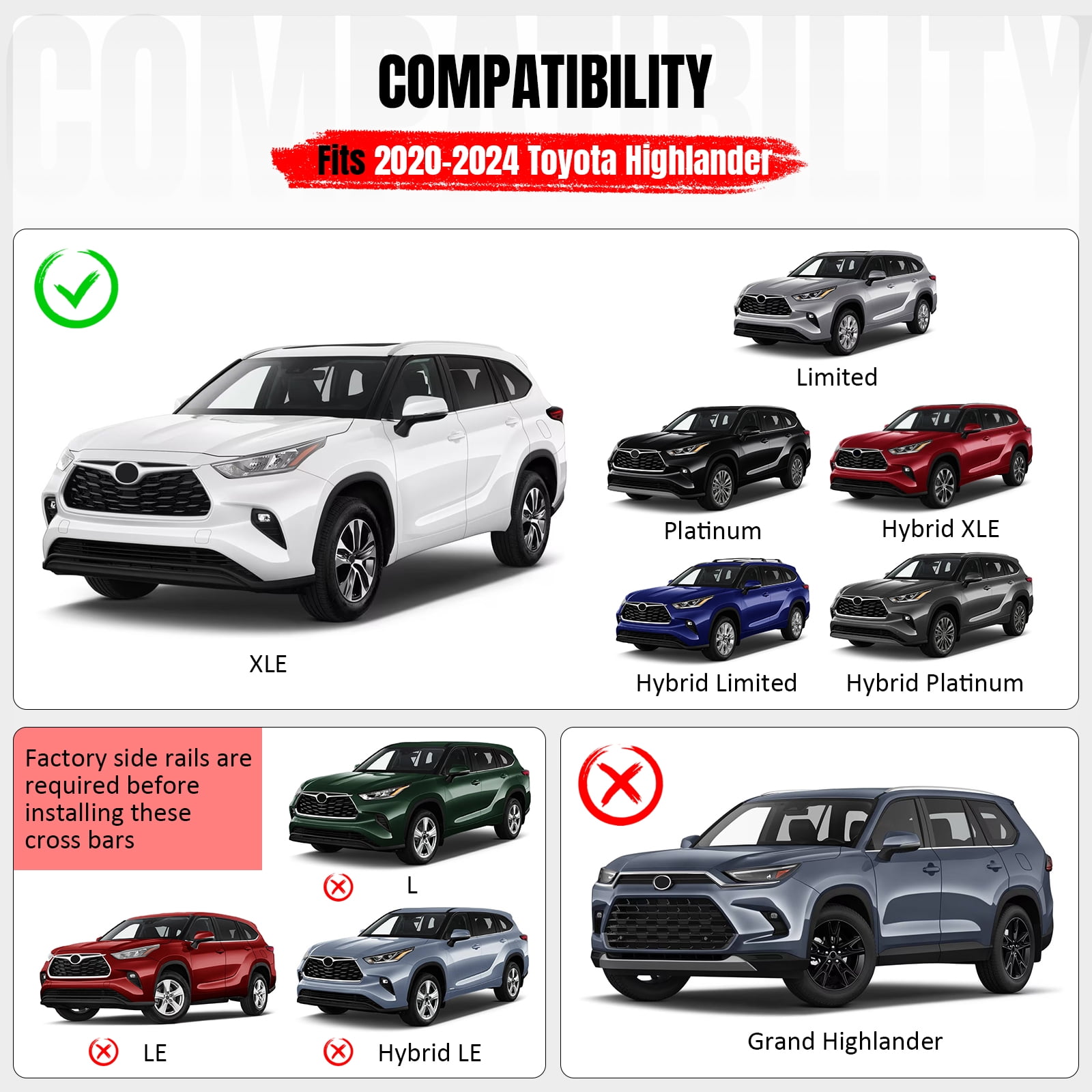 Ikon Motorsports Roof Rack Compatible With 2020-2025 Toyota Highlander, Black Top Roof Rack Cross Bar Cargo Luggage Carrier Aluminum W/ Locks 2PCS
