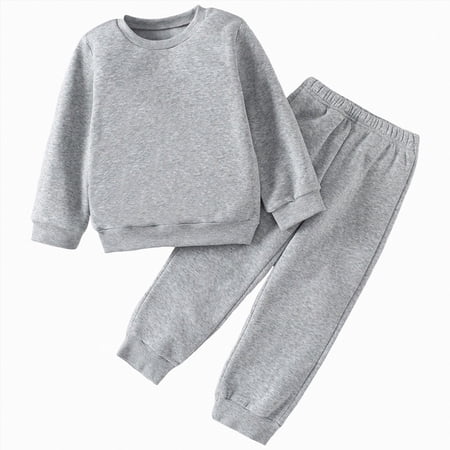 TOWED22 2pcs Toddler Baby Girl Boy Fall Winter Outfits Long Sleeve Crewneck Sweatshirt Tops Elastic Joggers Pants Set Cute Print Clothes Clothing(Grey 3-4 Y)