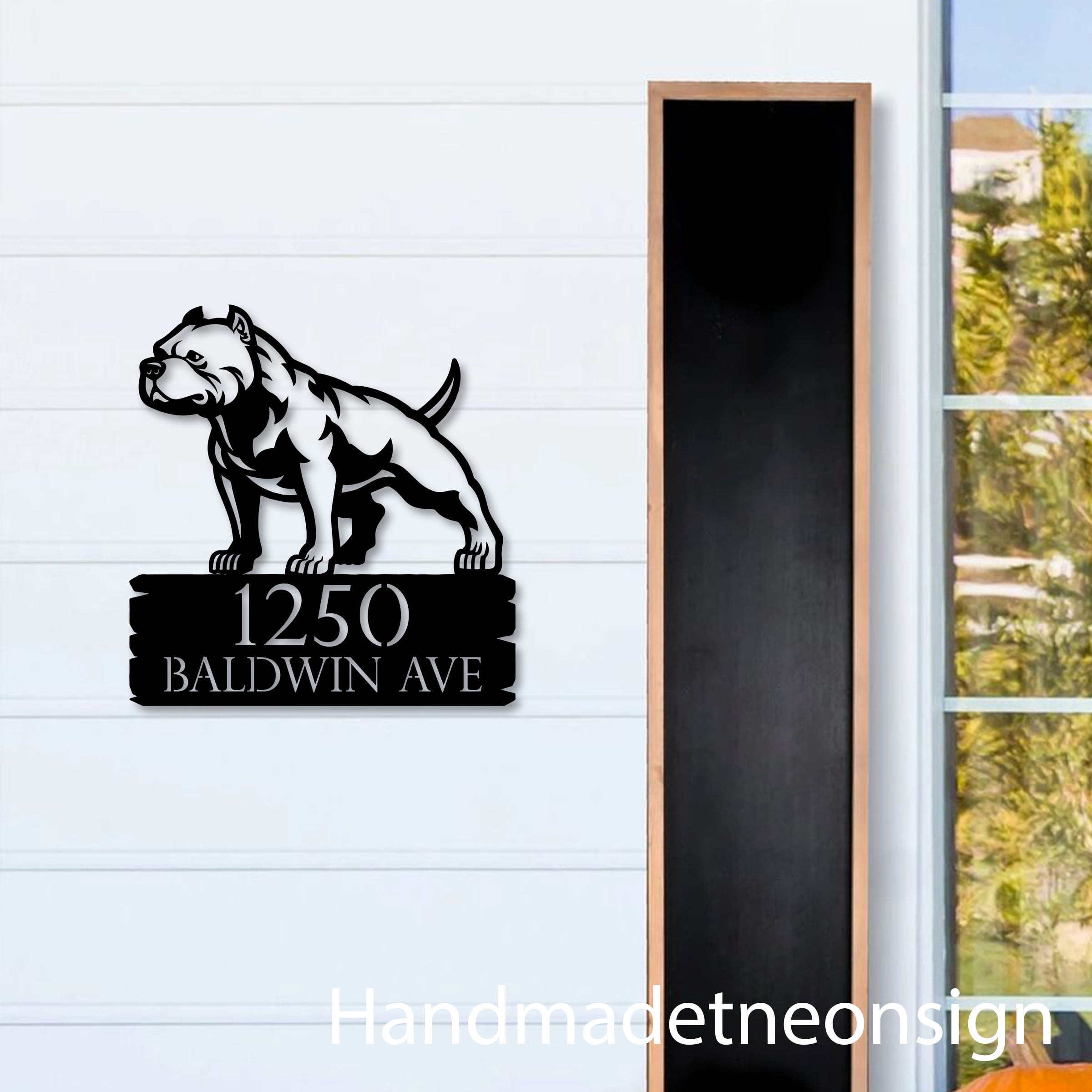 Handmadetneonsign Pit Bull House Number, Pit Bull Home Address Metal, Dog House Address Sign 67592