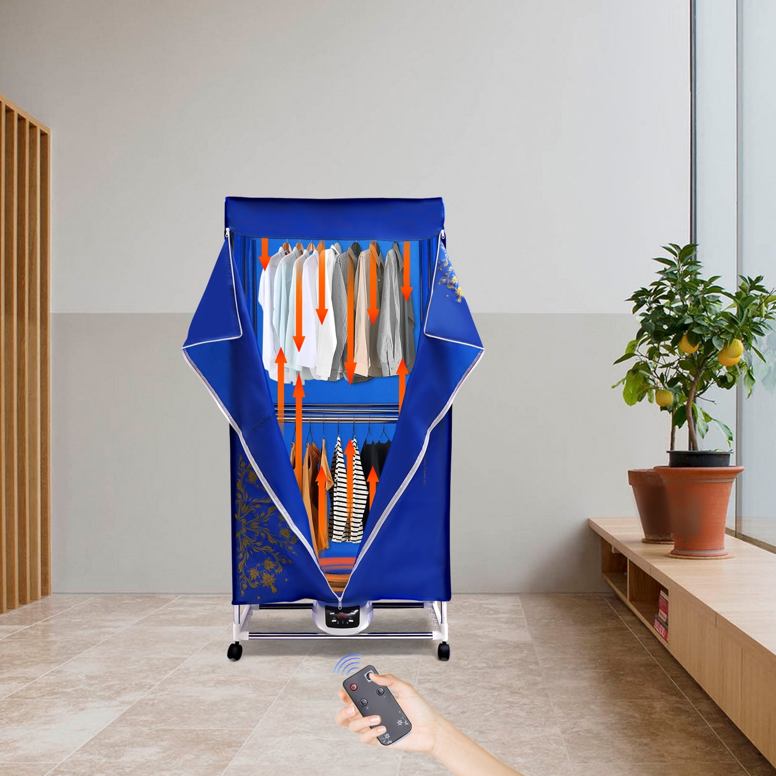 Folding Remote Control Clothes and Shoe Dryer with Over-Temperature Protection, Quiet Operation, and Adjustable Brackets