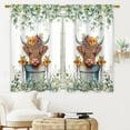 thumbnail image 2 of Sage Green Eucalyptus Highland Cow Kitchen Curtains Plant Leaves Bathroom Curtains Window Treatment Drapes Tier Botanical Cafe Small Bedroom Short French Door Curtains 2 Panels 28x40 Inch, 2 of 5