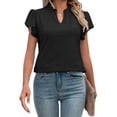 thumbnail image 4 of Gustave Ruffle Short Sleeve Tops for Women Eyelet Embroidery T Shirts Summer Casual Dressy Hollow V Neck Blouses "Black, S", 4 of 7