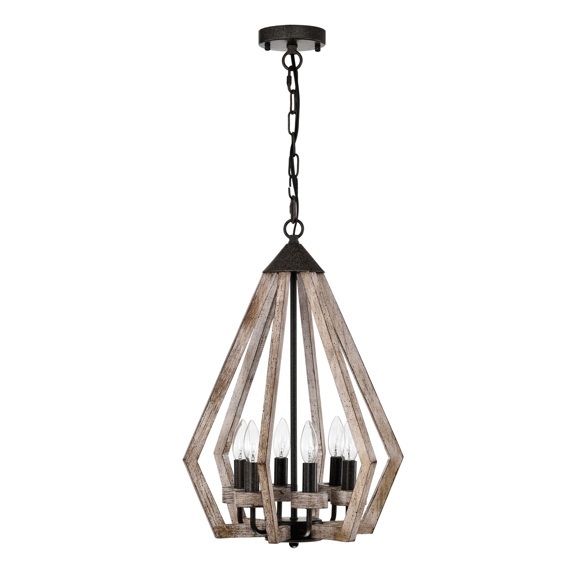 Cydney 16 in. 6-Light Indoor Rustic Brown and Faux Wood Grain Finish Chandelier with Light Kit