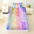 thumbnail image 4 of Manfei Ink Rainbow Twin Sheets, Sparkle Star Print Bedding, Blue Violet, 3pcs, 1 Flat Sheet, 1 Fitted Sheet and 1 Pillowcase, 4 of 6